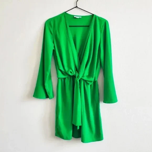 Topshop | Dresses | Topshop Kelly Green Longsleeve Mini Dress | Poshmark